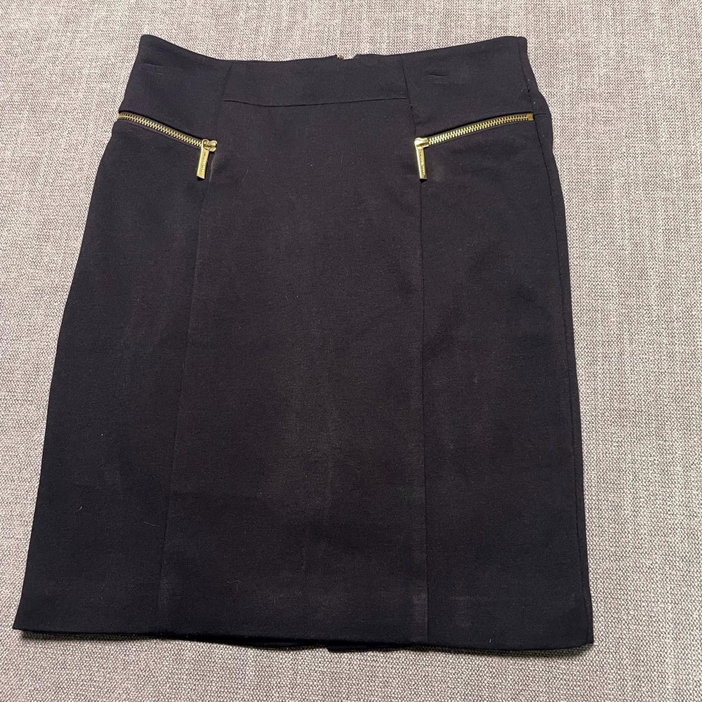 Michael Kors Black Pencil Skirt Womens 6 Gold Zip Accents Modern Minimalist